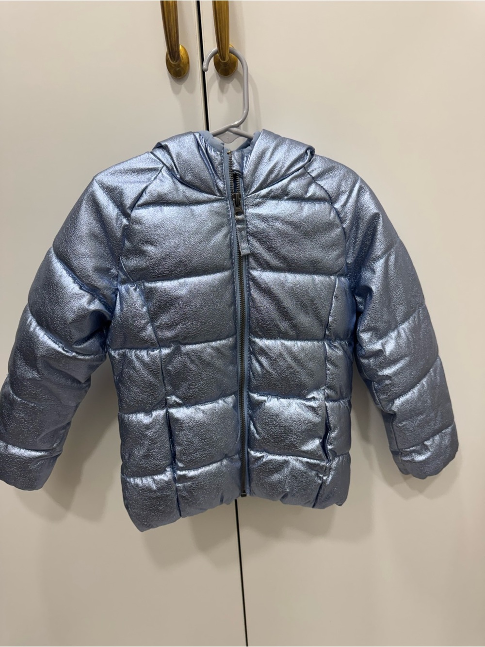 Old Navy Metallic Sky Blue Kids Hooded Puffer Jacket